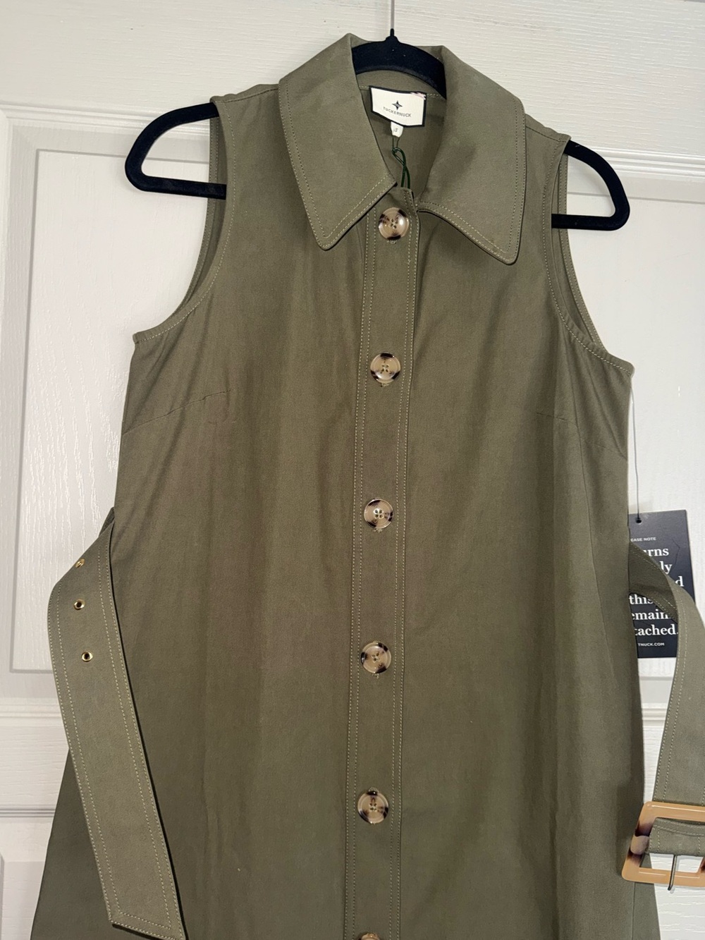 Tuckernuck Army Green Sleeveless Button Down Chamberlin Midi Dress - Picture 6 of 8